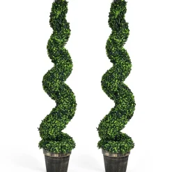 Costway 2 Pack 4FT Artificial Spiral Boxwood Topiary Tree Indoor Outdoor Decor