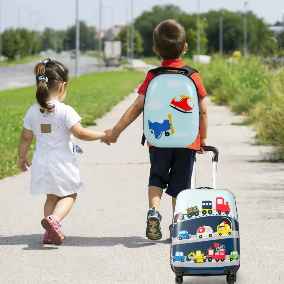 Costway 2PC Kids Carry On Luggage Set 12" Backpack and 16" Rolling Suitcase for Travel
