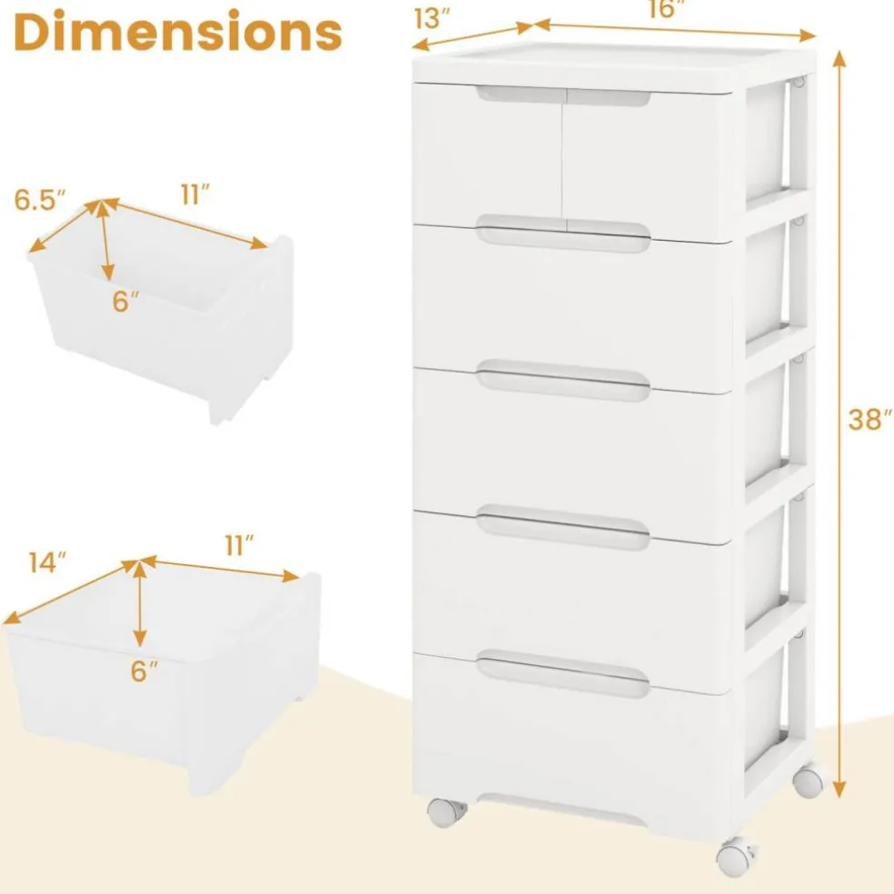 Costway 1/2 PCS 6-Drawer Plastic Rolling Storage Cart with 4 Universal Wheels Dresser Cabinet