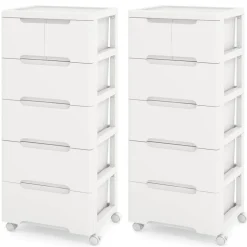 Costway 1/2 PCS 6-Drawer Plastic Rolling Storage Cart with 4 Universal Wheels Dresser Cabinet