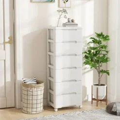 Costway 1/2 PCS 7-Drawer Plastic Rolling Storage Cart with 4 Universal Wheels Dresser Cabinet