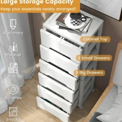 Costway 1/2 PCS 7-Drawer Plastic Rolling Storage Cart with 4 Universal Wheels Dresser Cabinet