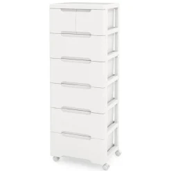 Costway 1/2 PCS 7-Drawer Plastic Rolling Storage Cart with 4 Universal Wheels Dresser Cabinet