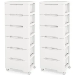 Costway 1/2 PCS 7-Drawer Plastic Rolling Storage Cart with 4 Universal Wheels Dresser Cabinet