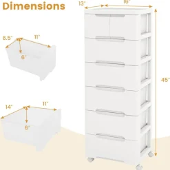 Costway 1/2 PCS 7-Drawer Plastic Rolling Storage Cart with 4 Universal Wheels Dresser Cabinet