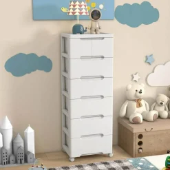 Costway 1/2 PCS 7-Drawer Plastic Rolling Storage Cart with 4 Universal Wheels Dresser Cabinet