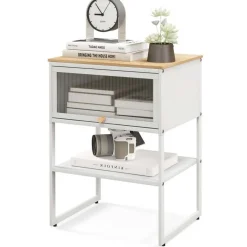 Costway 1/2 PCS Home Nightstand 3-Tier Storage Table with Open Shelf Heavy-duty Metal Frame