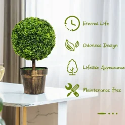 Costway 2PCS 22" Round Artificial Boxwood Topiary Tree Home Office Outdoor Decorations