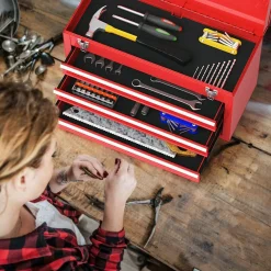 Costway Portable Tool Chest Box Storage Cabinet Garage Mechanic Organizer 3 Drawers Black/Red/Blue