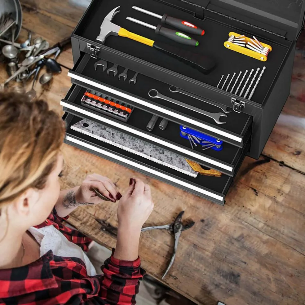 Costway Portable Tool Chest Box Storage Cabinet Garage Mechanic Organizer 3 Drawers Black/Red/Blue