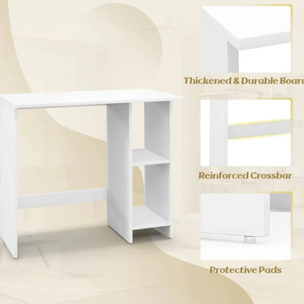 Costway Small Computer Desk with Storage Modern Writing Desk with Adjustable Shelf White/Black