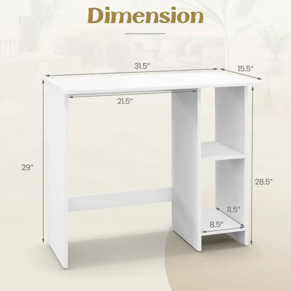 Costway Small Computer Desk with Storage Modern Writing Desk with Adjustable Shelf White/Black