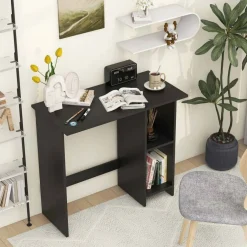 Costway Small Computer Desk with Storage Modern Writing Desk with Adjustable Shelf White/Black