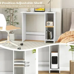Costway Small Computer Desk with Storage Modern Writing Desk with Adjustable Shelf White/Black