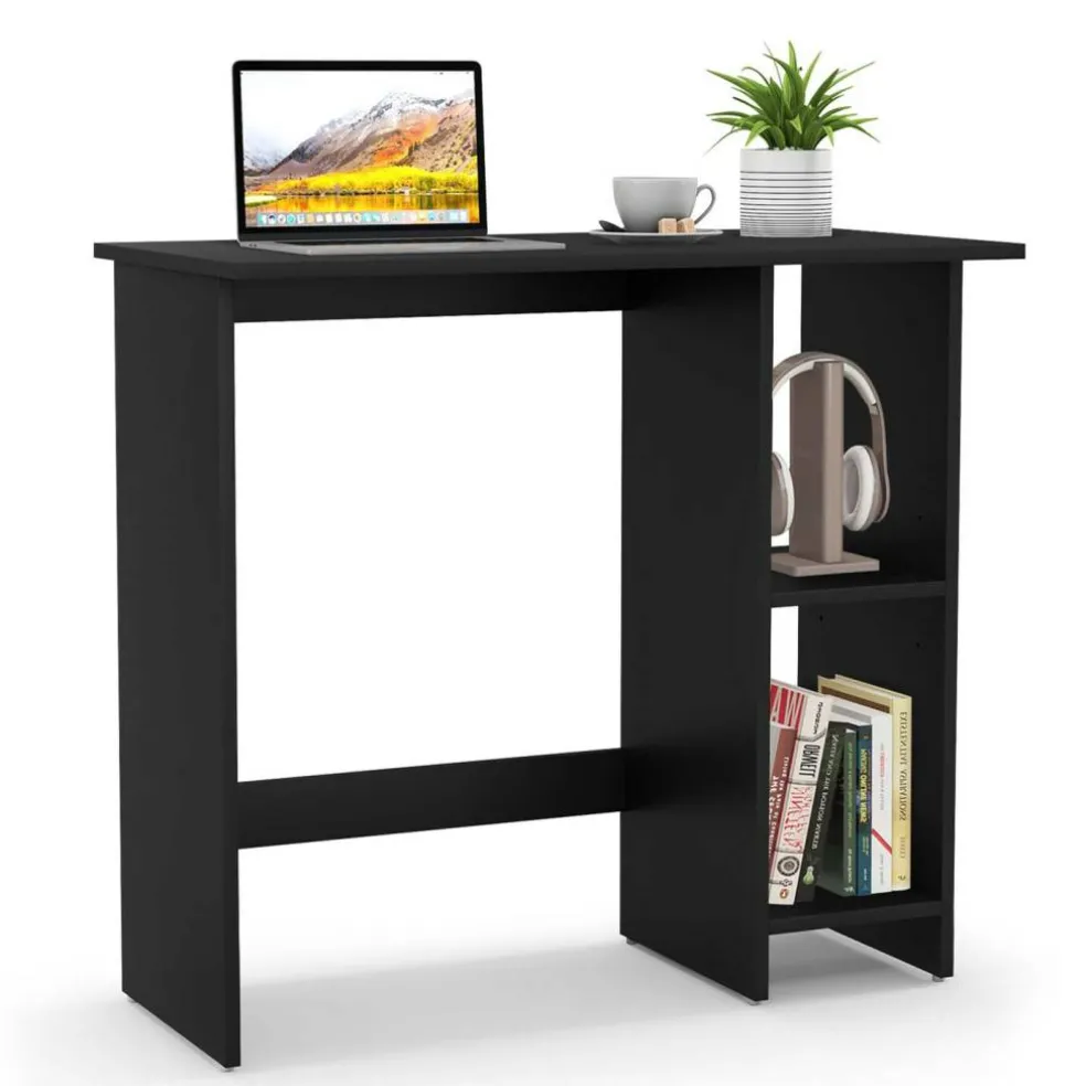 Costway Small Computer Desk with Storage Modern Writing Desk with Adjustable Shelf White/Black