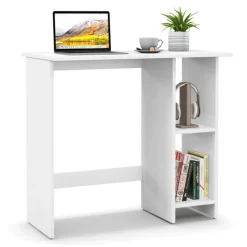 Costway Small Computer Desk with Storage Modern Writing Desk with Adjustable Shelf White/Black