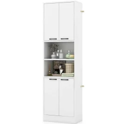 Costway 75" Tall Bathroom Storage Cabinet with 4 Doors & 2 Open Compartments Freestanding Black/White
