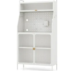 Costway 5-tier Metal Kitchen Bakers Rack with Pegboard 8 Hooks 5-position Adjustable Shelf White