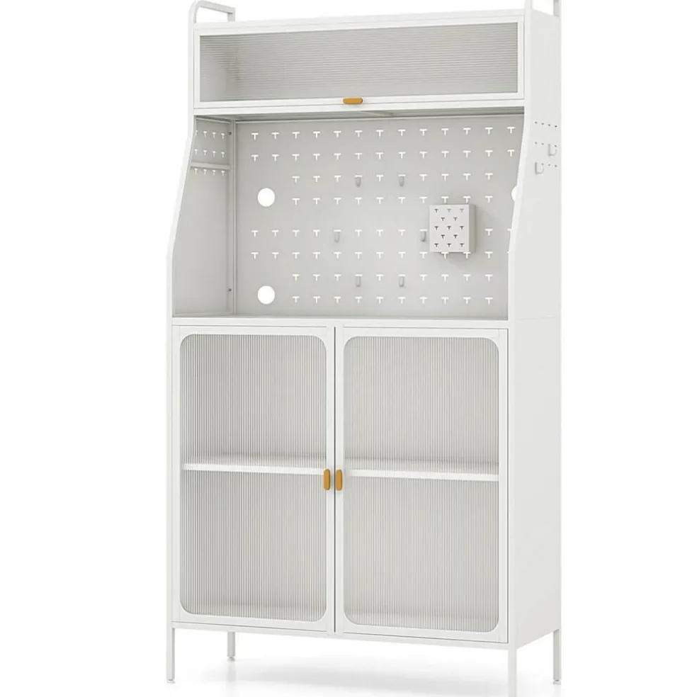 Costway 5-tier Metal Kitchen Bakers Rack with Pegboard 8 Hooks 5-position Adjustable Shelf White