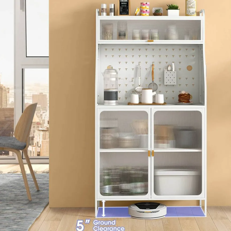 Costway 5-tier Metal Kitchen Bakers Rack with Pegboard 8 Hooks 5-position Adjustable Shelf White