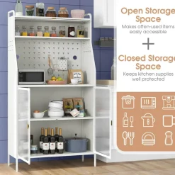 Costway 5-tier Metal Kitchen Bakers Rack with Pegboard 8 Hooks 5-position Adjustable Shelf White