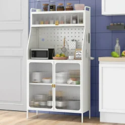 Costway 5-tier Metal Kitchen Bakers Rack with Pegboard 8 Hooks 5-position Adjustable Shelf White