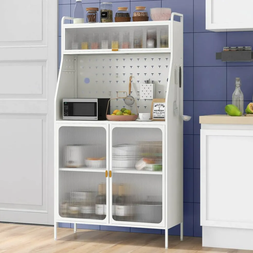 Costway 5-tier Metal Kitchen Bakers Rack with Pegboard 8 Hooks 5-position Adjustable Shelf White