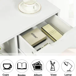 Costway 3-tier Side Table W/Storage Shelf&Drawer Space-saving Nightstand White