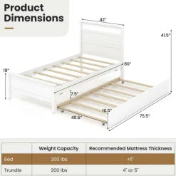 Costway Twin Size Platform Bed with Trundle Pull-out Trundle Headboard & Footboard Gray/White