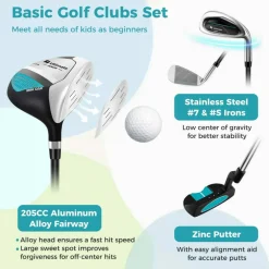 Costway Ultimate Kids Golf Practice Set Junior Complete Golf Club Set for Kids Age 5-7 Years Old Green/Blue/Pink