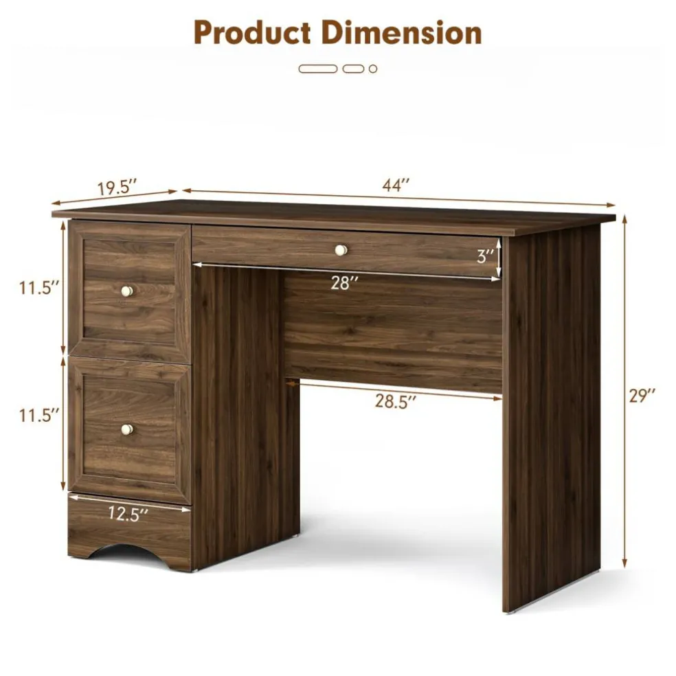 Costway Vintage Computer Desk Home Office Study Table Spacious Workstation with 3 Drawers Brown