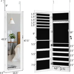 Costway Wall Door Mounted Mirror Jewelry Cabinet Organizer w/LED Light