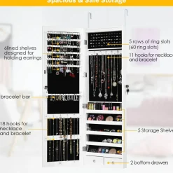 Costway Wall Door Mounted Mirror Jewelry Cabinet Organizer w/LED Light