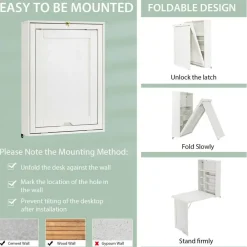 Costway Wall Mounted Computer Convertible Desk Floating Desk w/ Storage Bookcases White