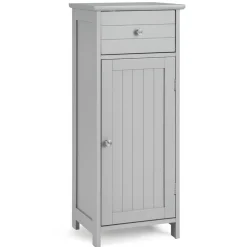 Costway Wooden Bathroom Floor Storage Cabinet Organizer w/ Drawer Adjustable Shelf BrownWhiteBlackGrey