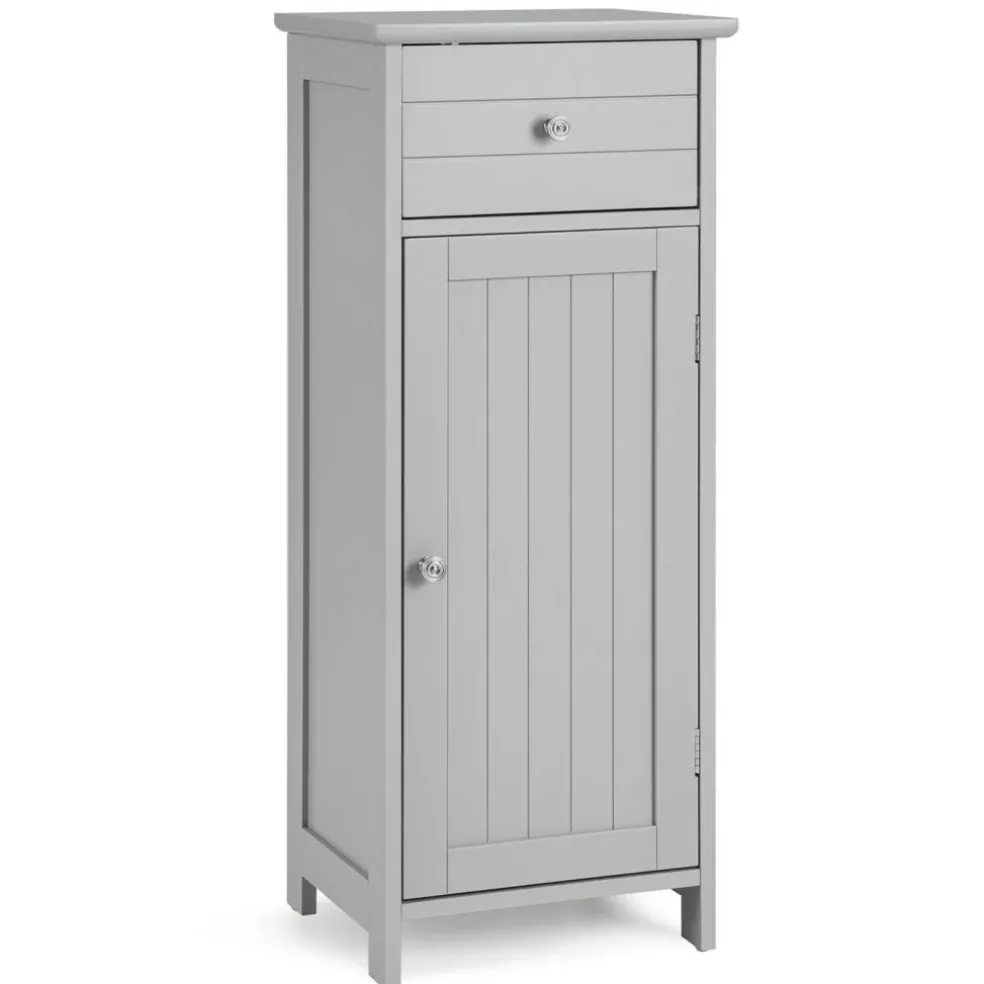 Costway Wooden Bathroom Floor Storage Cabinet Organizer w/ Drawer Adjustable Shelf BrownWhiteBlackGrey