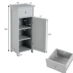 Costway Wooden Bathroom Floor Storage Cabinet Organizer w/ Drawer Adjustable Shelf BrownWhiteBlackGrey