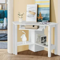 Costway Wooden Corner Desk With Drawer Computer PC Table Study Office Room White