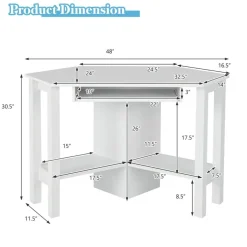 Costway Wooden Corner Desk With Drawer Computer PC Table Study Office Room White