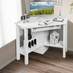 Costway Wooden Corner Desk With Drawer Computer PC Table Study Office Room White