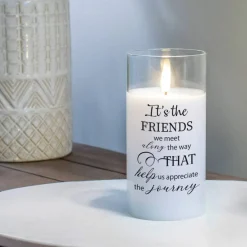 Cottage Garden PGC-06-43WH Friends We Meet Along The Way 6 x 3 Inch Flickering Flame LED Glass Candle