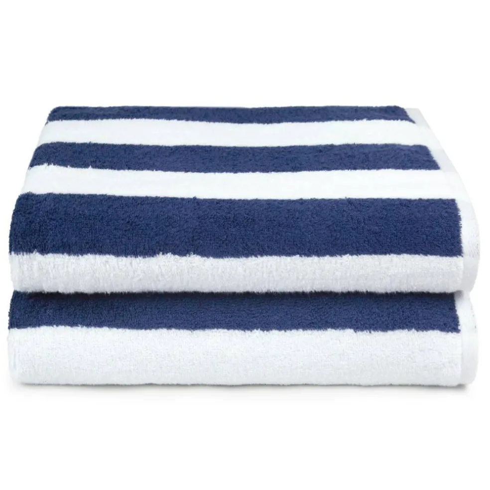 100% Cotton Soft & Absorbent Beach Towels, Cabana Stripe, Fast Drying, Machine Washable, Large 30 in x 60 in, Navy Blue, 2-Pack
