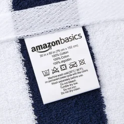 100% Cotton Soft & Absorbent Beach Towels, Cabana Stripe, Fast Drying, Machine Washable, Large 30 in x 60 in, Navy Blue, 2-Pack