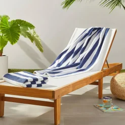100% Cotton Soft & Absorbent Beach Towels, Cabana Stripe, Fast Drying, Machine Washable, Large 30 in x 60 in, Navy Blue, 2-Pack