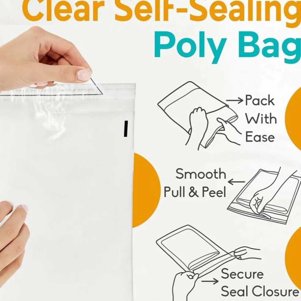 150 Count Clear Plastic Poly Bags, 12x15.5 Inch Self Seal Mailers for Large Items