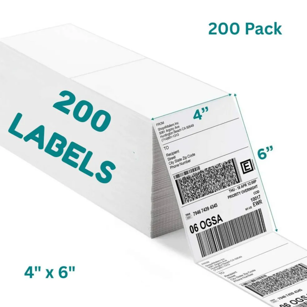 200 Count Direct Thermal Fanfold Shipping Labels 4x6 Inch White Adhesive