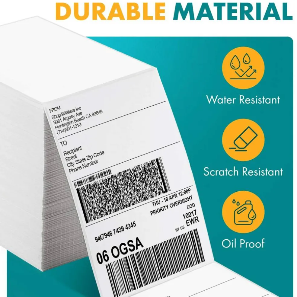 200 Count Direct Thermal Fanfold Shipping Labels 4x6 Inch White Adhesive