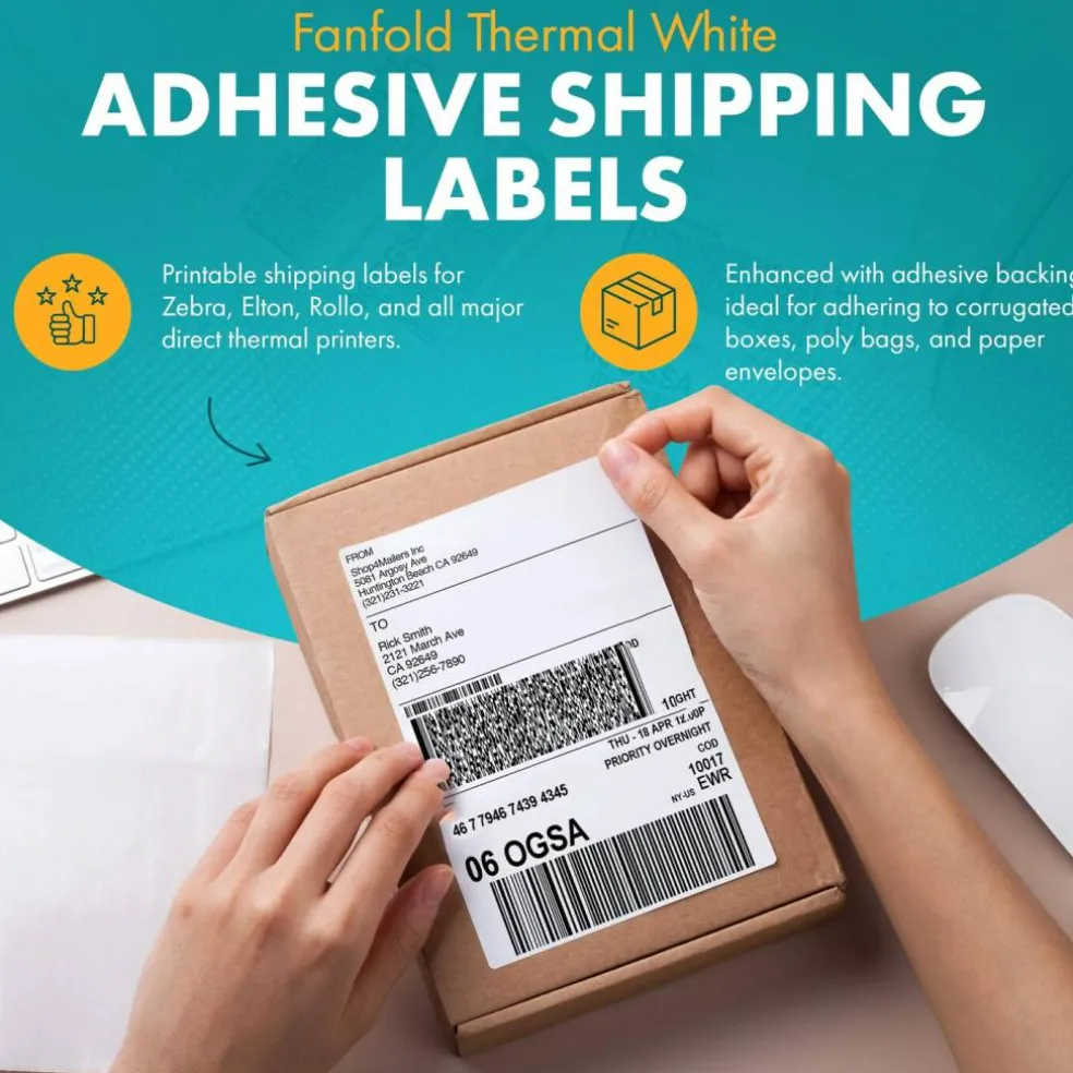 200 Count Direct Thermal Fanfold Shipping Labels 4x6 Inch White Adhesive