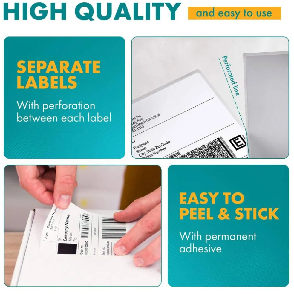 200 Count Direct Thermal Fanfold Shipping Labels 4x6 Inch White Adhesive