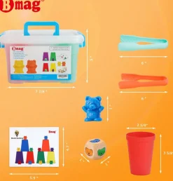 Counting Bears with Matching Sorting Cups,Pre-School Math Learning Games with 2 Dices,Color Recognition STEM Educational Toy for Toddler Bonus Tweezers, Storage Box, Activity Cards